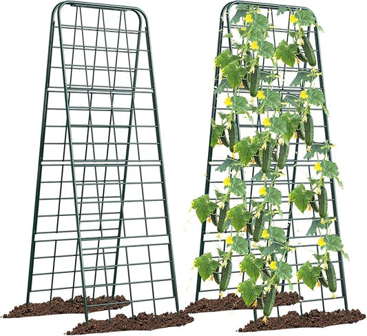 Heavy Duty 50"x17" Adjustable A-Frame Trellis for Climbing Plants – Rust-Proof Metal Garden Trellis with Dense Grid Design, Perfect for Raised Beds, Tomatoes, Cucumbers & Outdoor Vines (Green, 2 Pcs)