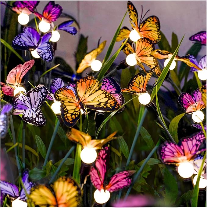 Solar Garden Lights, Upgraded Swaying Butterfly Light,Outdoor Light, Decorative Lights Yard Patio Pathway Decoration, Larger Solar Panel & Better Sway Effect (2 Pack)