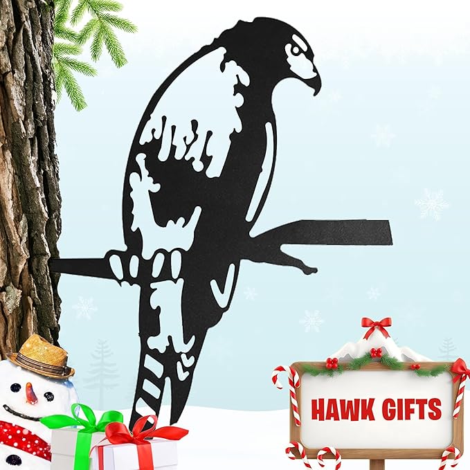 Renovatio Metal Hawk - Metal Bird Yard Decor - Tree Stake & Outdoor Art - Metal Garden Sculpture - Rusty Metal Birds Ornaments - Outdoor Bird Decorations for Garden