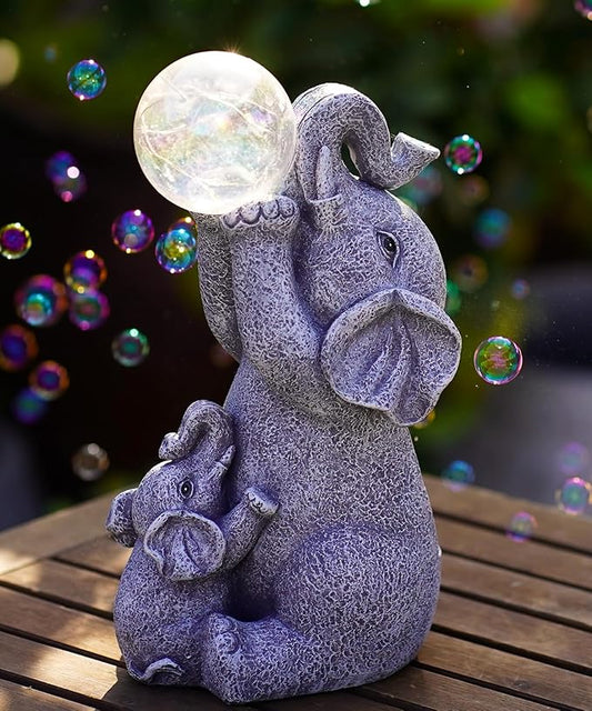 Solar Elephants Outdoor Garden Statues: Outside Decor with Lights Clearance for Yard Art Lawn Ornaments Porch Patio Balcony Home House - Birthday Gifts for Grandma Mom Women