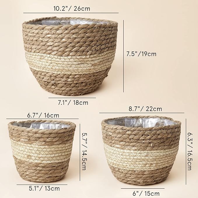 LA JOLIE MUSE Seagrass Planter Basket Indoor Outdoor, Flower Pots Cover, Plant Containers, Beige, 10 inch