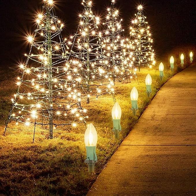 C9 Christmas String Lights Outdoor - 25.7 Feet 20 LED Pathway Lights, Connectable Waterproof Walkway Lights for Indoor Xmas Party Holiday Wedding Commercial Decorations, Warm White