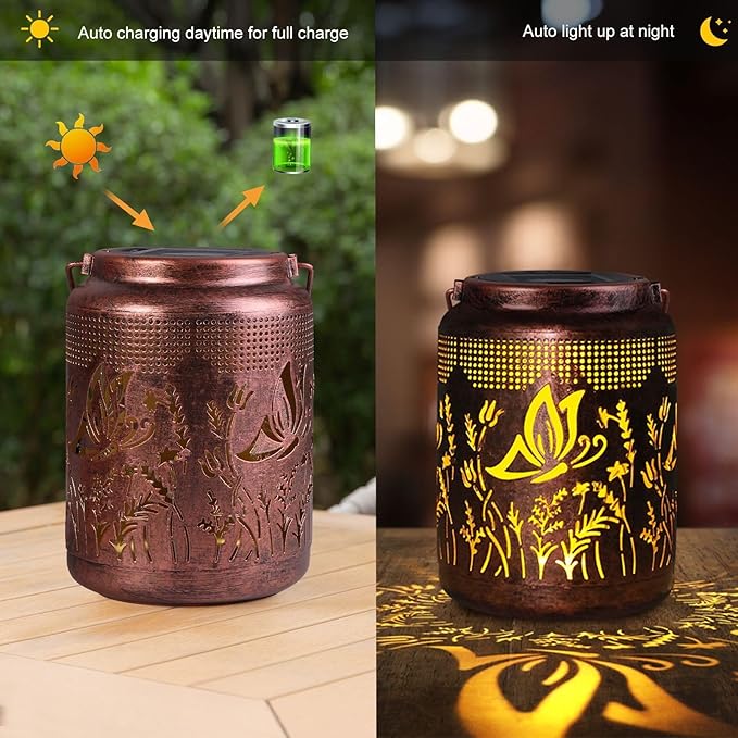 pearlstar Solar Lanterns Outdoor Waterproof Hanging Solar Lights Metal Butterfly Gifts for Women Mom Grandma Decor for Garden Yard Patio Balcony Path