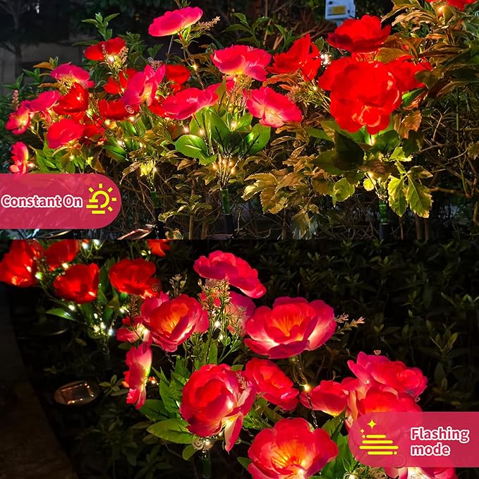 Neporal Solar Flowers Outdoor Waterproof Camellia，4PK 7-Stem Garden Solar Lights Decorative, 2 Decor Lighting Modes, Solar Powered Garden Decor, Solar Yard Decor