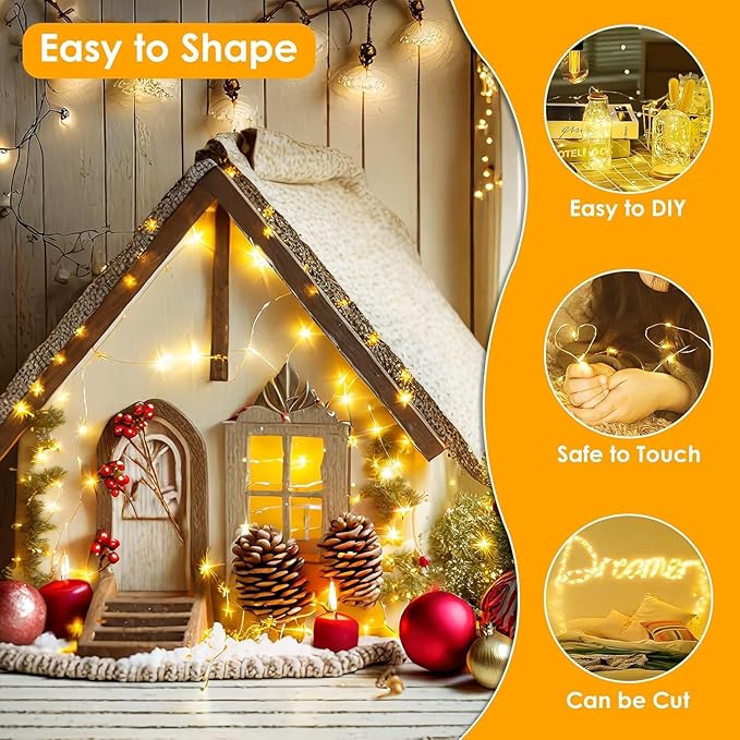 4Pack 80Ft 240LED Fairy Lights Battery Operated with Remote, Waterproof String Lights with Timer for Indoor & Outdoor, Twinkle Lights Battery Powered for Bedroom Christmas Decorations (Warm White)