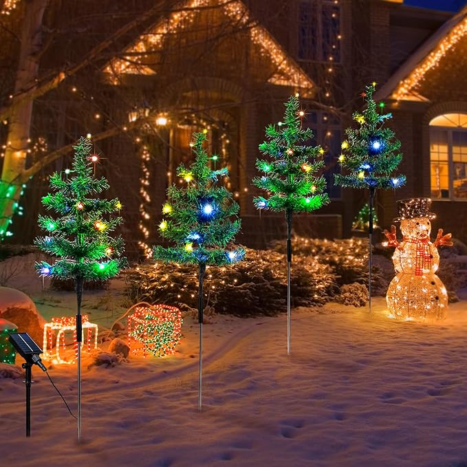 Solar Christmas Decorations Outdoor, 2pcs Solar Christmas Tree Lights Garden Decor, Waterproof Solar Lights Outdoor for Yard Decorations, for Women, Mom