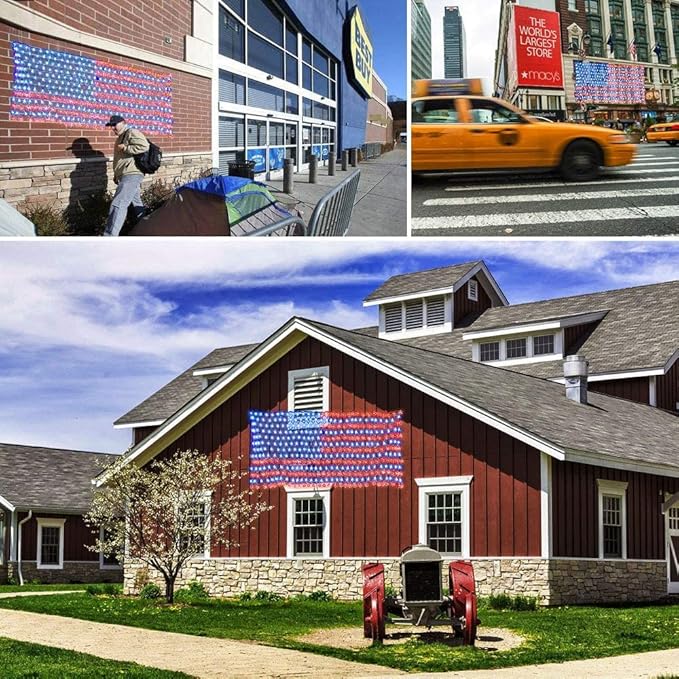 MUYUN American Flag String Lights, 420 LED USA Flag Net Light Waterproof Patriotic Lights for Party Home Decor July 4th Decorations Independence Day