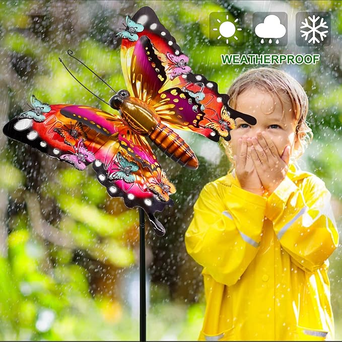 Solar Garden Lights, Outdoor Butterfly Garden Decor Large 41" Metal Decorative Garden Stake Lights, Waterproof Butterfly Decoration for Outside Patio Yard Porch Birthday Gardening Gifts for Mom Women