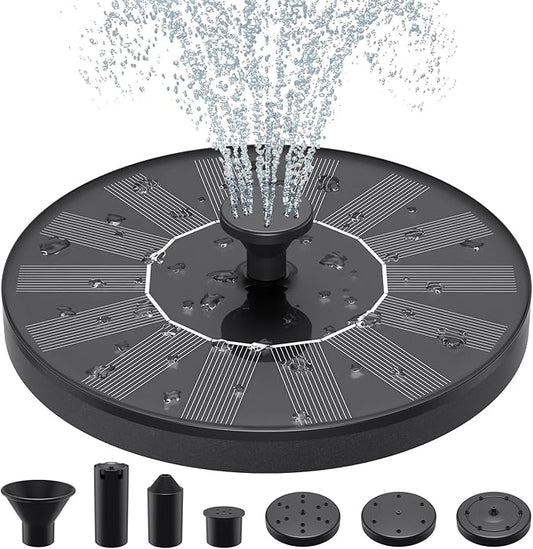 Solar Fountains,Solar Water Fountain,Solar Powered Bird Bath Fountain with 6 Nozzles - Free Standing Floating Solar Water Fountain for Bird Bath, Garden, Pond, Pool (Black-1.4W)