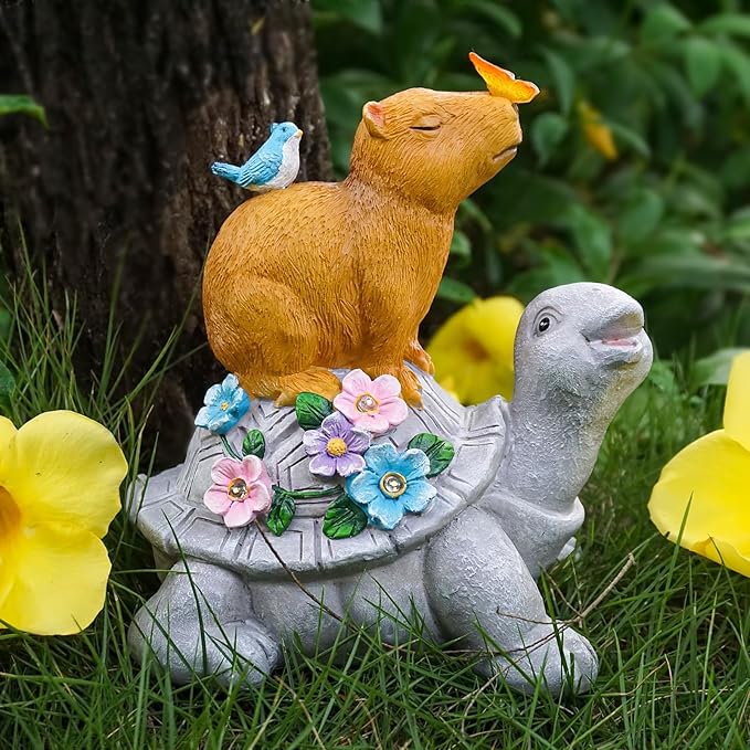 Turtle Gifts for Women, Solor Statue for Garden, Turtle and Capybara Figurine with Lights, Outdoor Decorations for Yard Lawn Patio, Gifts for Mom Grandma Mother in Law Gardener Mother'Day