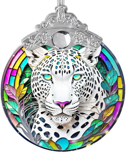 Stained Glass Suncatcher, Jocidea Leopard Ornament, Christmas Ornaments, Holidays Ornaments, Christmas Tree Decor, Leopard Decor for Home, Leopard Gifts