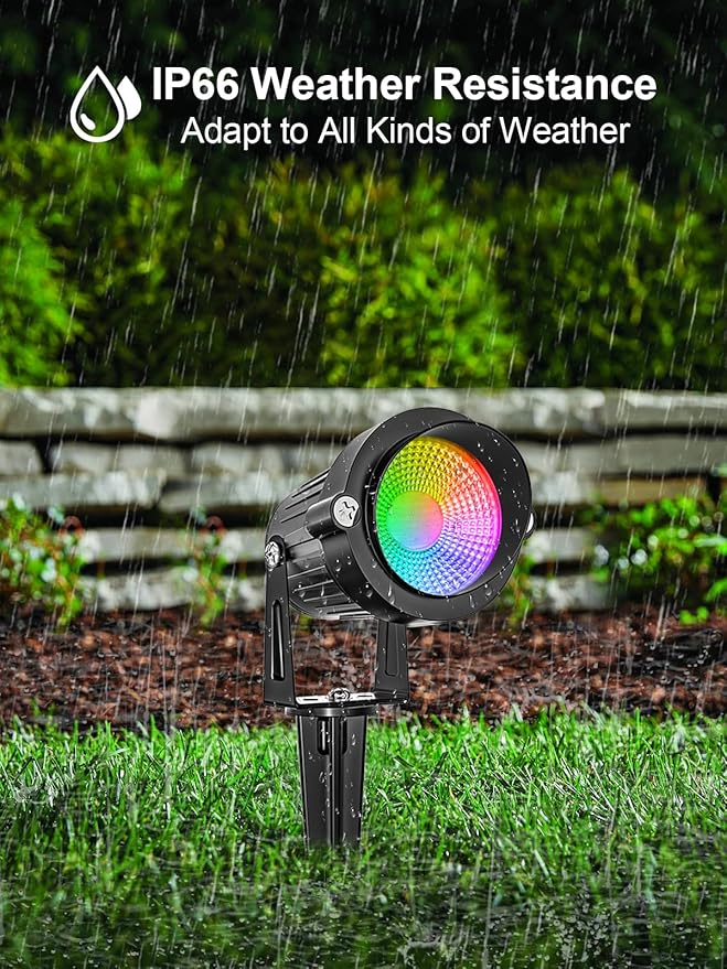 Christmas RGBW Outdoor Spotlights for Yard,10W Color Changing Landscape Lights with Remote Control 120V LED Landscape Lighting Waterproof Spotlight with Plug Tree Garden Path Decoration (4Pack)