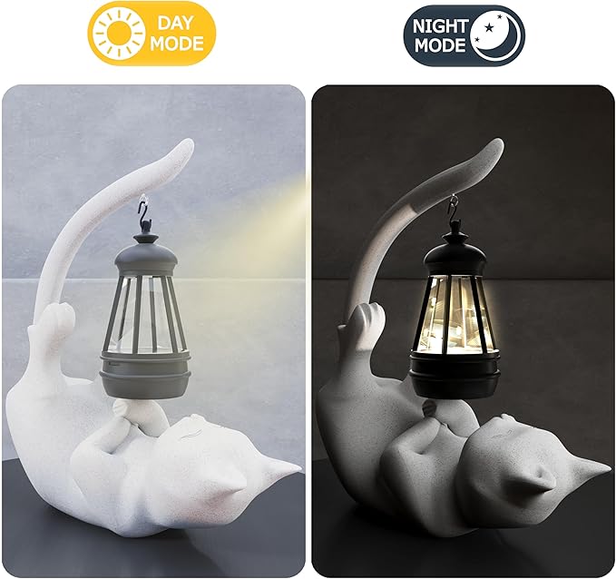 Solar Cat Garden Statue 10 Inch Porch Patio Decor for Outside Yard Decoration Outdoor Unique Housewarming Gardening Birthday Gifts for Cat Lovers Women Grandma