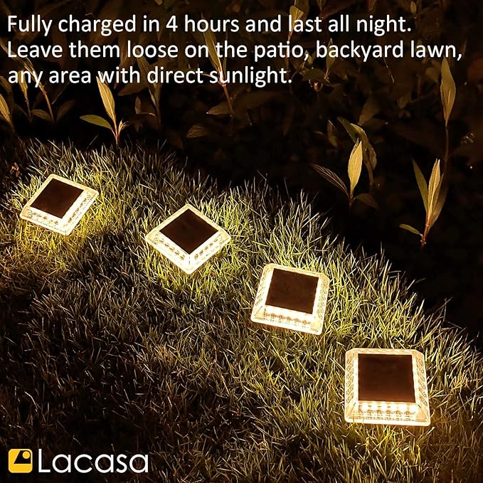 Lacasa Outdoor Solar Light, 4 Pack 30LM IP68 Waterproof Solar Garden Light Auto On/Off Solar Lighting for Stairs Paths Paths Paths Patio Deck Dock, Warm White 2700K