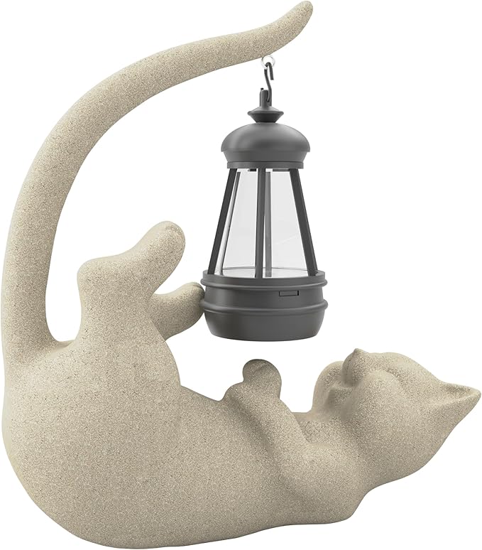 Solar Cat Garden Statue 10 Inch Porch Patio Decor for Outside Yard Decoration Outdoor Unique Housewarming Gardening Birthday Gifts for Cat Lovers Women Grandma