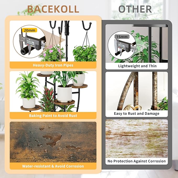 Plant Stand Indoor with Grow Light - 72" Tall Plant Shelf Indoor, 5 Tiered Corner Plant Stands for Indoor Plants, Hanging Plant Holder Flower Display Shelves for Living Room, Balcony Decor