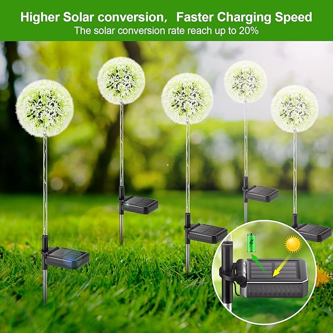 Outdoor Solar Lights, 6 Pack Solar Garden Lights with Bigger Dandelion Flowers, Waterproof Garden Decor Outdoor Solar Flower Lights for Yard, Patio, Pathway Decoration