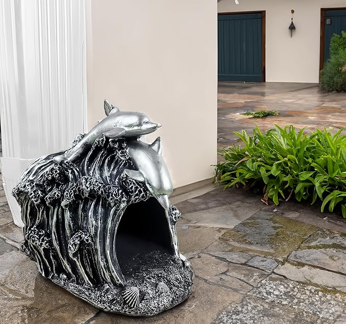 Dolphin Statue 3" x 4" Gutter Downspout Extension,Garden Outdoor Animal Decor Sculpture, Gutter Diverter Rain, Splash Block, Decorative Gutter Extender Diverter Ornament