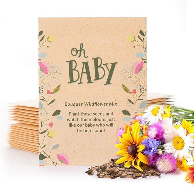 BENTLEY SEED CO. Oh Baby Seed Packets|Girl or Boy Baby Shower Favors for Guests | 25 Wildflower Seed Packets | Pre-Filled | Bouquet Wildflower Mix | Non-GMO Seeds | Gender Neutral | Eco-Friendly Gift