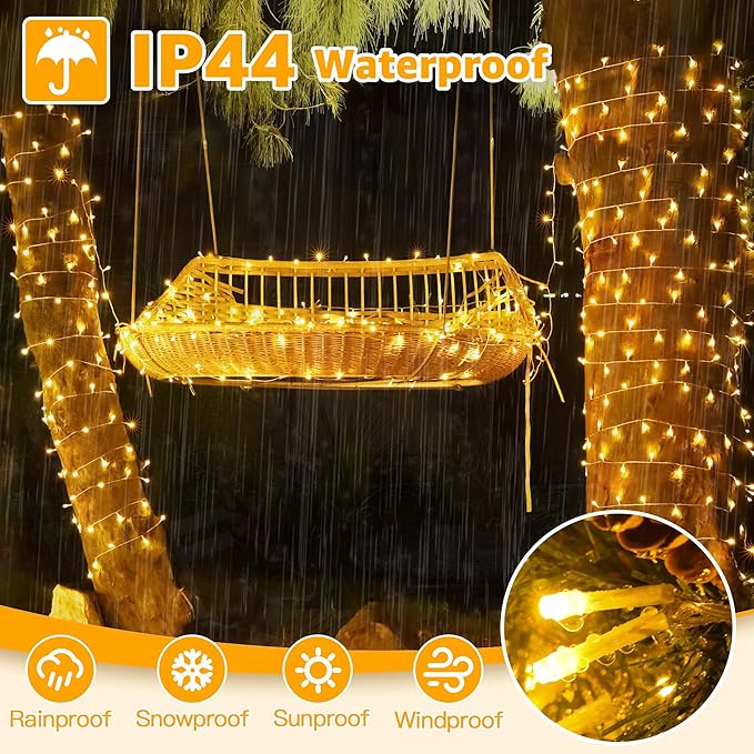 Ollny 120LED 40FT String Lights, Waterproof Connectable Fairy Lights with Timer 8 Modes, Warm White Plug in Christmas Light for Indoor Outdoor Patio Party Bedroom Classroom Decor
