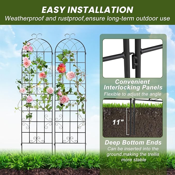 4 Pack Metal Garden Trellis 86.2x19.7inch for Climbing Plants,Rustproof Sturdy Black Steel Trellis Plants Support Outdoor for Outdoor Roses Vine Cucumbers Vegetables Flower Support
