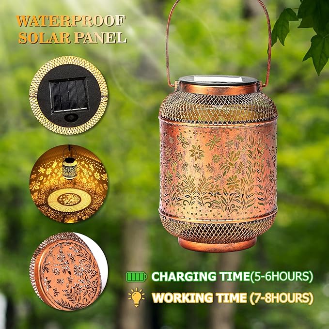 Dragonfly Solar Lanterns Outdoor Waterproof, Hanging Solar Garden Lights, Metal Lights for Yard, Patio, Lawn, Pathway, Garden Decor, Gardening Gifts for Women, Mom, Grandma