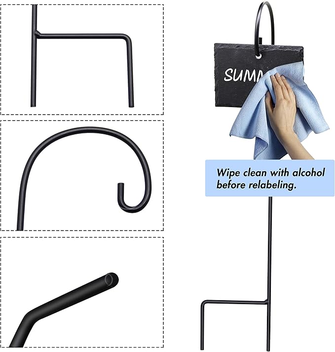 FORUP Plant Labels, 10pcs Garden Markers Signs Labels, Weatherproof Reusable Natural Slate Hanging Tags on Stainless Steel Metal Rod for Flower Bed, Pots, Planters