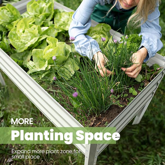 KING BIRD Large Raised Garden Bed with Cover Galvanized Elevated Planter Box with Legs 48×24×56 in for Backyard, Patio, Balcony, 400lb Capacity, Beige