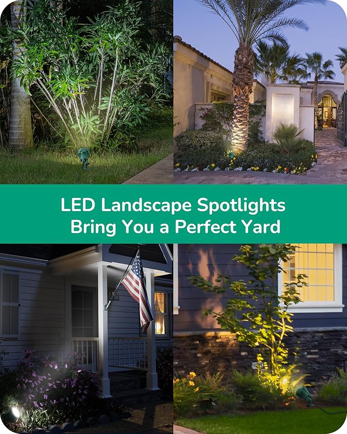 EDISHINE 120V Spotlight Outdoor, 5 Extra Color Lenses, 4.8W Waterproof LED Outdoor Spotlight, 5000K Landscape Lighting for Yard Flag Tree Holiday Decor, 180° Adjustable, UL Listed