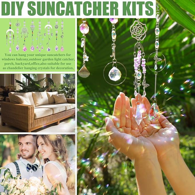 WASTROYAL 420 pcs DIY Sun Catchers Making Supplies Kit Art and Crafts for Adults Prism Hanging Decorative Suncatcher with Crystals Rainbow Maker for Indoor Windows Office Home Halloween Decor (Owl)