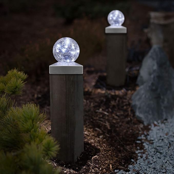 Solar Post Cap Lights Deck Fence 4x4 Outdoor Lighting for Garden, Patio (Cool White, 2 Pack)