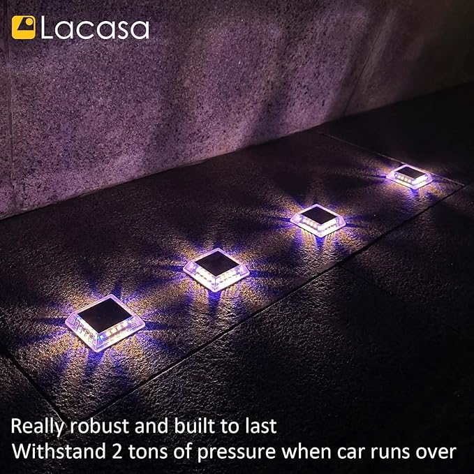 Lacasa Outdoor Solar Light, 4 Pack 30LM IP68 Waterproof Solar Garden Light Auto On/Off Solar Lighting for Pathways Paths, Mixed Colours (Warm White + Blue Light)