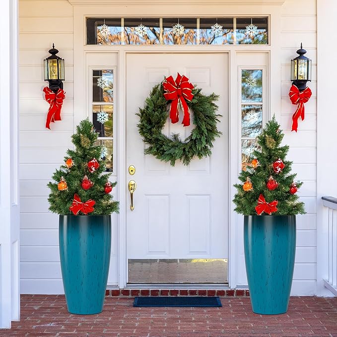 QCQHDU 24 inch Tall Planter for Indoor & Outdoor Plants, 2 Pack Sturdy Plant Flower Pots Modern Decor for Front Porch Patio Deck Living Room