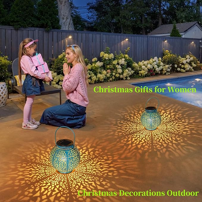 TAKE ME Solar Lanterns Outdoor Lights Waterproof Garden Lanterns for Patio,Outside Mothers Day Gifts Mom Wife Grandma Birthday Gifts [Set of 2]