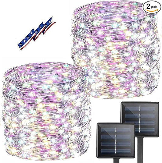 Solar String Lights Outdoor, 2 Pack Total 80FT 200 LED Solar Christmas Twinkle Lights Outside Waterproof Copper Wire 8 Modes Solar Fairy Lights for Garden Tree Party Patio Christmas Decor (Multicolor)