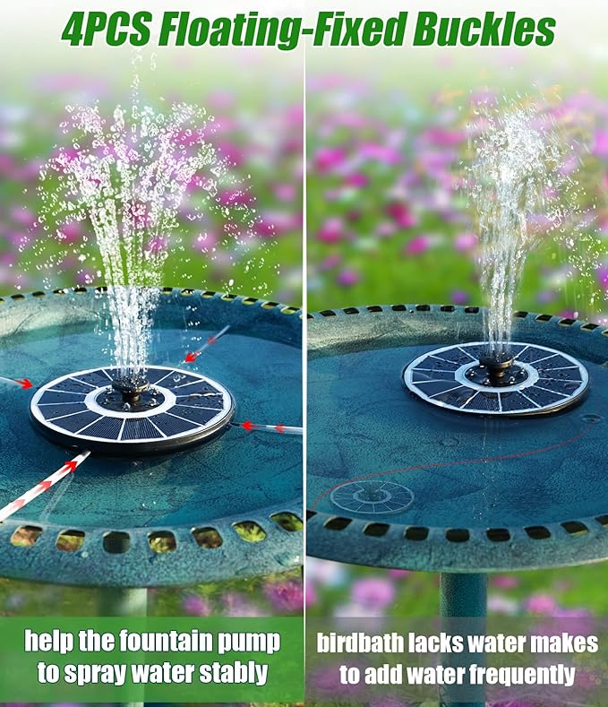 SZMP Solar Fountain Upgraded 100% Glass Panel, 3.5W Floating Solar Powered Water Pump Built-in 2000 Battery with 7 Nozzle & 4 Fixer, Solar Bird Bath Fountains for Garden, Pond, Outdoor (White)