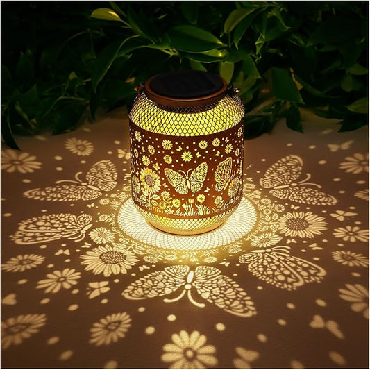 Solar Lanterns Outdoor Waterproof Butterfly Garden Decor Birthday Gifts for Women Mom Grandma Hanging Solar Lights Metal Decoration Outside for Yard, Patio, Backyard, Porch, Pathway
