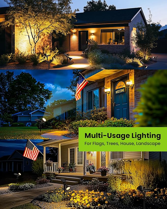 Solar Spot Lights Outdoor, Flag Pole Light Solar Powered Accent Halloween Lights, Waterproof Landscape Spotlights for Tree, House, Yard, Garden, Christmas Decorations-6 Pack Warm White