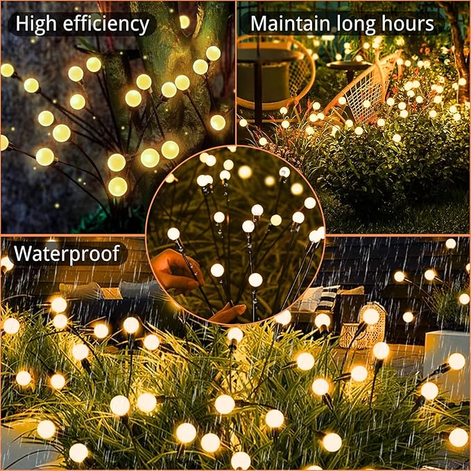 OZS 12Pack Total 96LED Solar Garden Lights - Solar Lights Outdoor, Solar Firefly Lights, Solar Swaying Light, Sway by Wind, Solar Lights Waterproof for Garden Patio Pathway Decoration(Warm White)