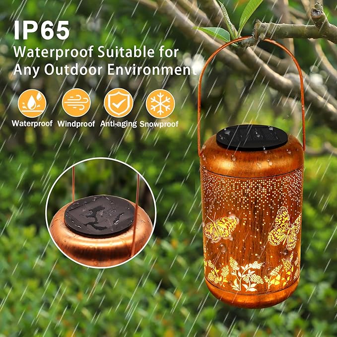 Solar Lanterns Outdoor Butterfly Hanging Lantern Lights, Gardening Gifts for Mom Women Grandma Solar Lights Waterproof LED Mode Change Metal Solar Garden Decor for Patio Yard Lawn Landscape Tabletop
