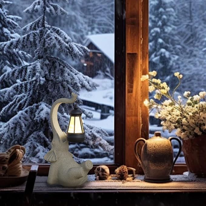 Solar Powered Outdoor Figurine Lights, 10 Inch Waterproof Animal Elephant Statue Light, Suitable for Decorations for Patio, Balcony, Lawn, Courtyard, Etc. (Face Upward)