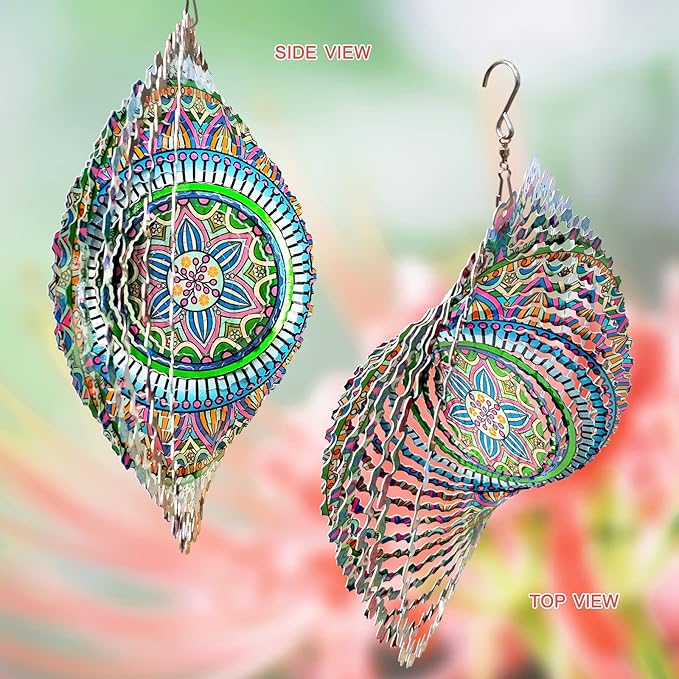 Wind Spinner Rich Love Mandala Wind Spinner Outdoor Hanging Wind Sculptures Kinetic 3D Metal Wind Catcher Yard Art Decoration Garden Decor Gifts for Women/Men/Mother/Father/Daughter/Grandma