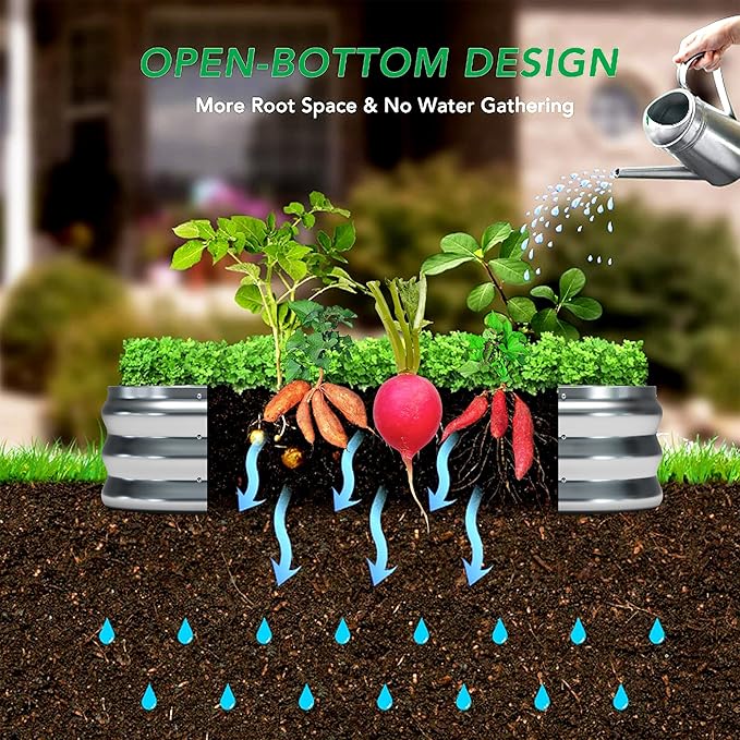 KFN 2pcs Galvanized Raised Garden Bed,Raised Garden Bed Kit-Oval Metal Flower Box,Large Planter Vegetable Box Outdoor,Planting for Vegetables,Flower,Herb,6FT,0.7mm