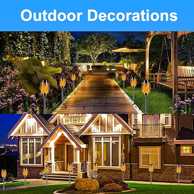 Solar Lights Outdoor 12 Pack, Solar Torch Light with Flickering Flame, Waterproof Outdoor Lighting Solar Powered Pathway Lights, Decoration Lighting for Garden Yard Patio, Auto On/Off