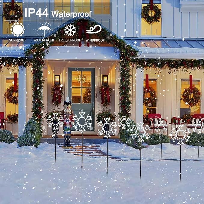 Snowflake Lights Outdoor, 5 Large Snowflake Christmas Pathway Lights Outdoor Christmas Decorations Yard Sidewalk Walkway Driveway Marker Stake, White
