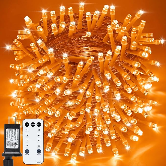 Orange Halloween Lights, 800LED 330FT Orange String Lights 8 Modes Timer Plug in Waterproof Indoor Outdoor Orange Christmas Lights for Halloween Christmas Garden Party Decoration