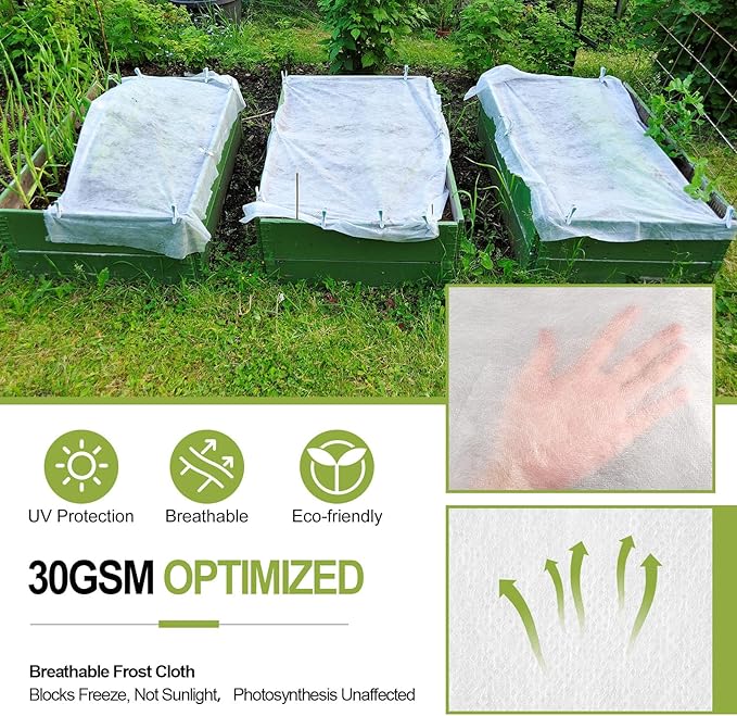 Plant Covers Freeze Protection, 10x33FT Reusable Thickened Winter Floating Row Covers, Frost Cloth Blanket Shade Cloth Garden Fabric Plant Cover for Raised Beds Vegetables Insect Winter Frost
