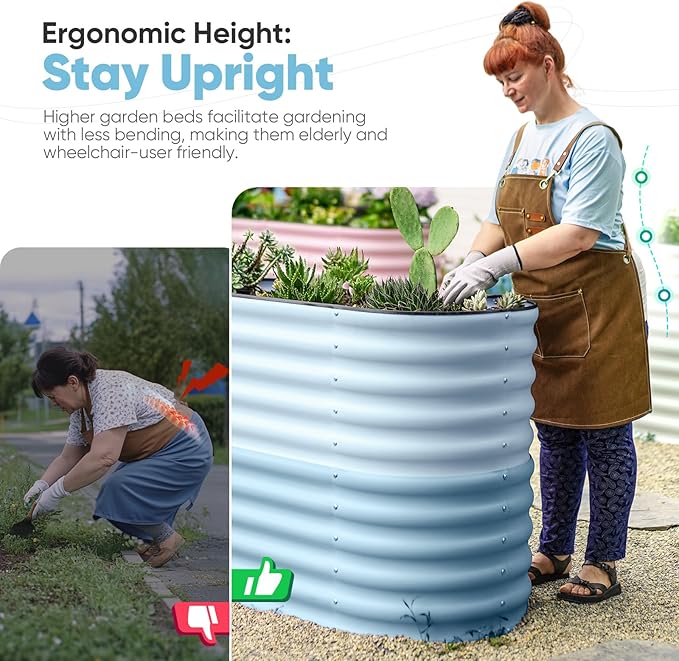 KING BIRD Raised Garden Bed 2.85 ft Tall 6 in 1 Galvanized Planter Garden Box Outdoor for Gardening, Deep Root Vegetables, Flowers 47.2X23.6X34.2 in, Light Blue