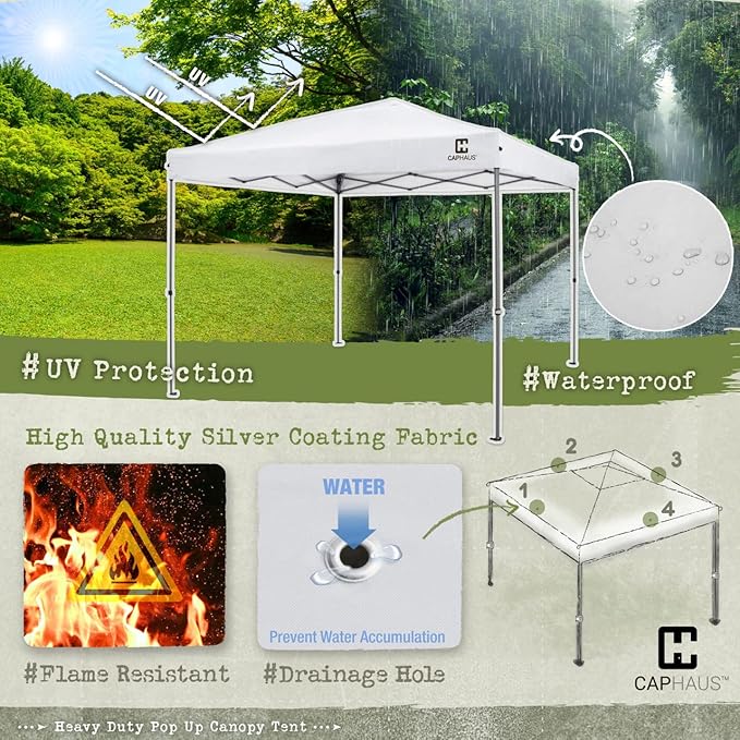 CAPHAUS 12ft x 12ft Patented One-Push Pop Up Outdoor Canopy Tent, Heavy-Duty Commercial Grade w/Central Lock, Portable and Instant Folding Shelter with Wheeled Carry Bag and Weight Bag, Blue