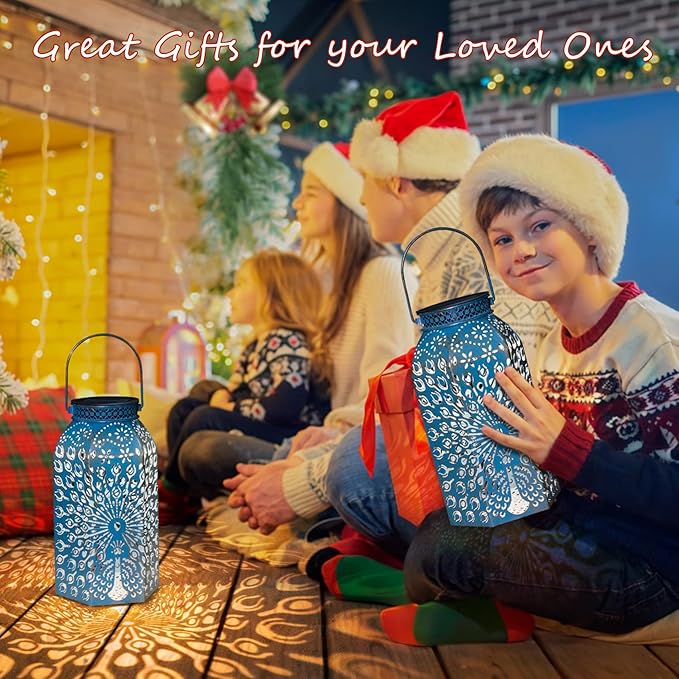 Outdoor Solar Lanterns Waterproof Peacock Garden Gifts Women Mom, Big Solar Lights, Garden Decor, Yard Art, Outside, Patio Ornaments, Birthday, Mothers' Day Birthday Gifts (2Pack, Blue Gold